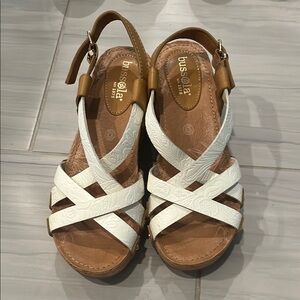 Bussola White and Tan Sandals with Crisscross Straps